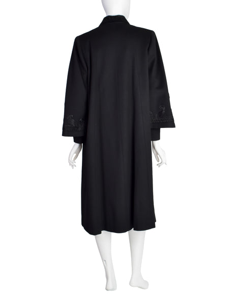 Hartley Vintage 1940s Black Wool Embellished Double Breasted Coat