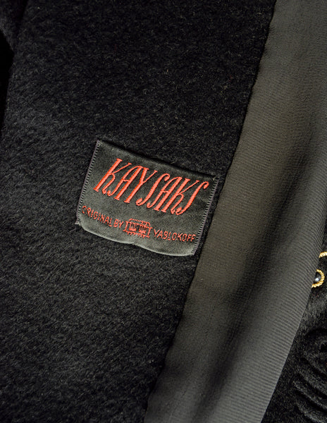 Kay Saks Vintage 1940s Black Wool Caterpillar Novelty Cropped Coat Jacket