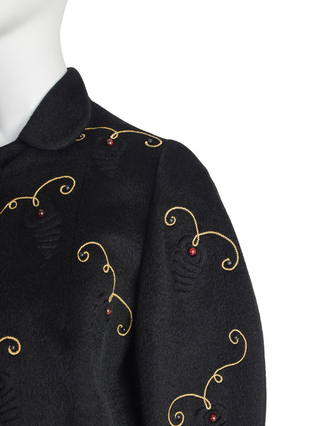 Kay Saks Vintage 1940s Black Wool Caterpillar Novelty Cropped Coat Jacket