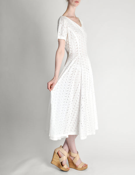 Vintage 1950s White Embroidered Eyelet Full Skirt Dress - Amarcord Vintage Fashion
 - 4