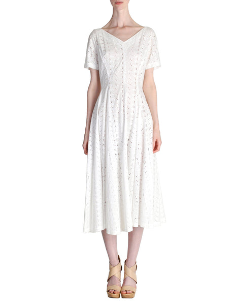Vintage 1950s White Embroidered Eyelet Full Skirt Dress - Amarcord Vintage Fashion
 - 1