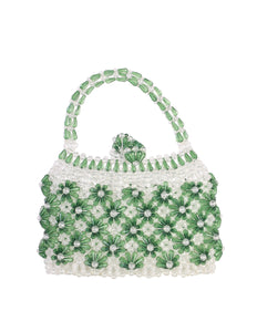 1960s Vintage Green and Clear Beaded Pointed Flower Mini Bag