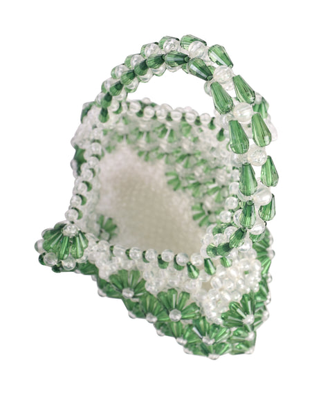 1960s Vintage Green and Clear Beaded Pointed Flower Mini Bag