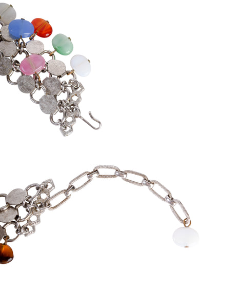 1960s Vintage Multicolor Glass Bead Silver Ring Multistrand Cascading Waterefall Necklace