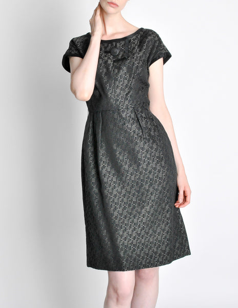 Vintage 1960s Woven Black and Grey Cocktail Dress