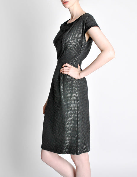 Vintage 1960s Woven Black and Grey Cocktail Dress