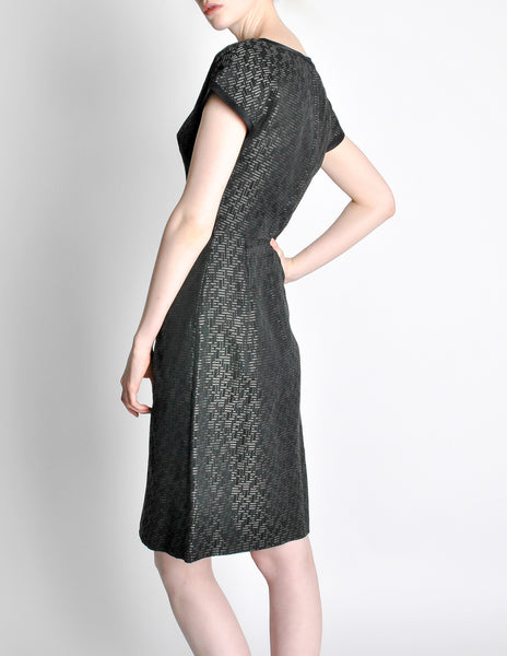 Vintage 1960s Woven Black and Grey Cocktail Dress