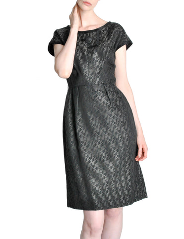 Vintage 1960s Woven Black and Grey Cocktail Dress