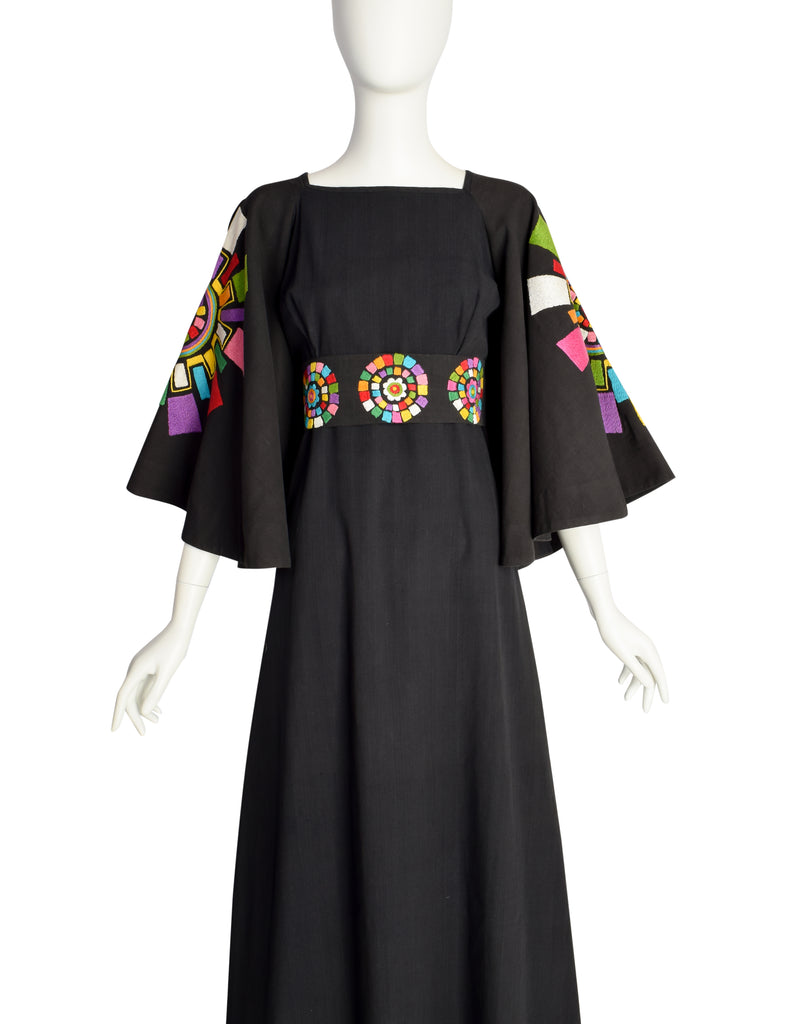 Gorgeous Vintage 1960s Mexican Black Cotton Maxi Dress with Huge Embro – Amarcord Vintage Fashion