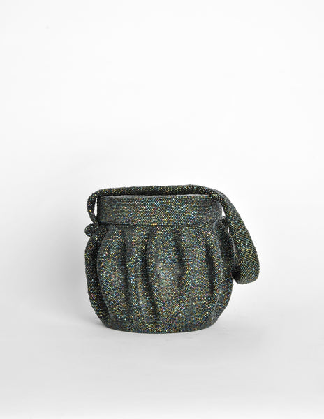 Vintage 1940s Green Vitrail Beaded Box Bag