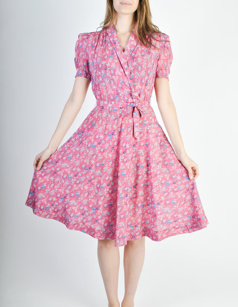 Vintage 1940s Pink Floral Dress