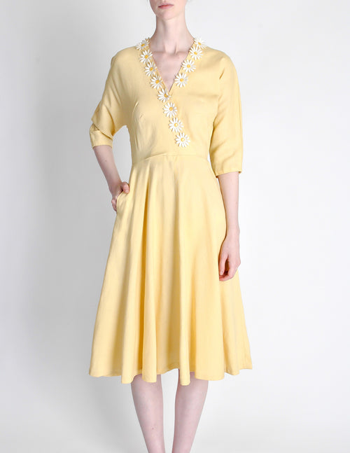 Vintage 1940s Yellow Linen Daisy Dress – Amarcord Vintage Fashion