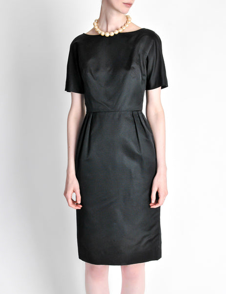 Vintage 1960s Black Classic Ribbed Wiggle Dress