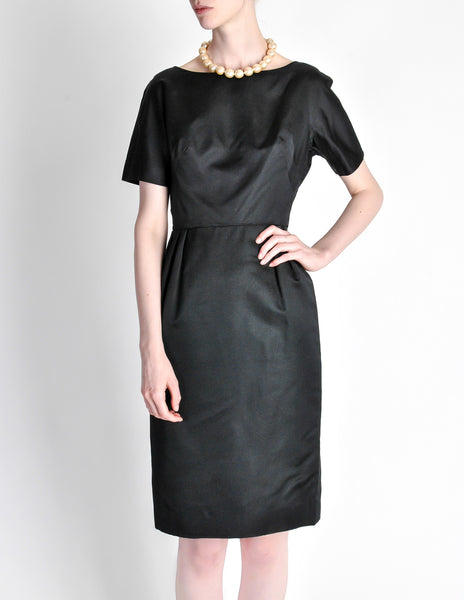Vintage 1960s Black Classic Ribbed Wiggle Dress