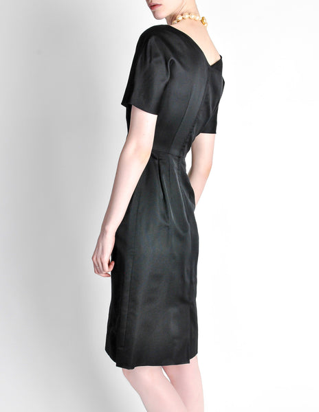 Vintage 1960s Black Classic Ribbed Wiggle Dress