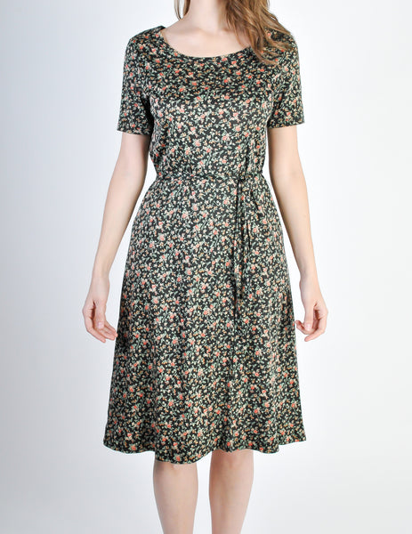Vintage 1970s Black Floral Cotton Dress