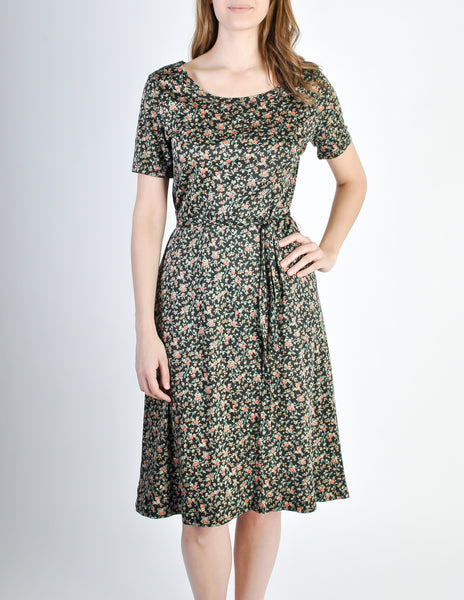 Vintage 1970s Black Floral Cotton Dress