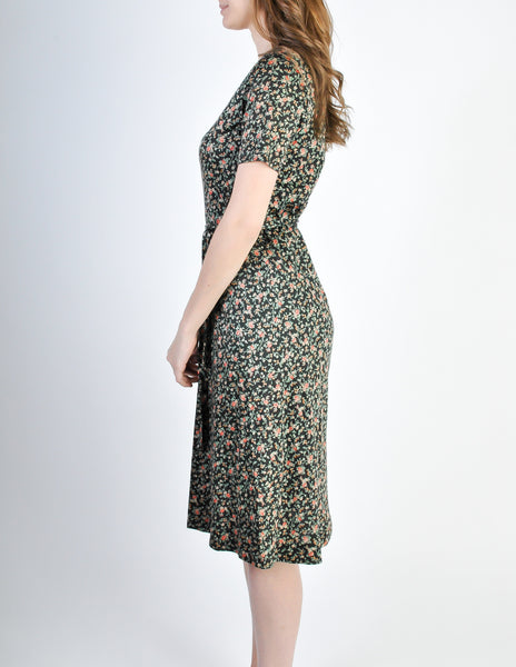 Vintage 1970s Black Floral Cotton Dress