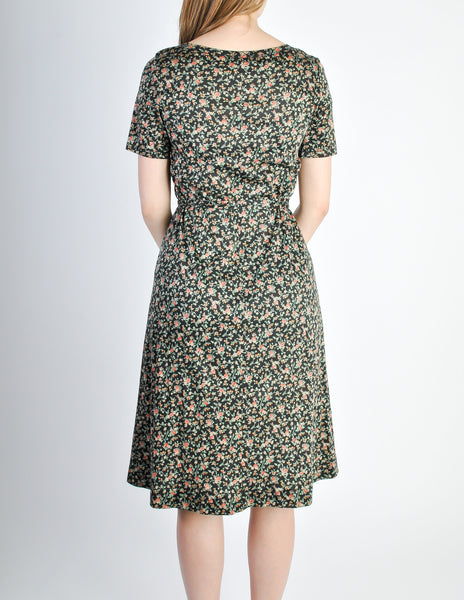 Vintage 1970s Black Floral Cotton Dress