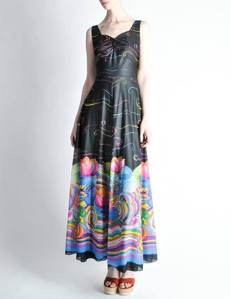Vintage 1970s Colorful Psychedelic Water Lily Maxi Dress - Amarcord Vintage Fashion
 - 6