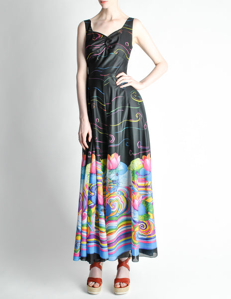 Vintage 1970s Colorful Psychedelic Water Lily Maxi Dress - Amarcord Vintage Fashion
 - 3