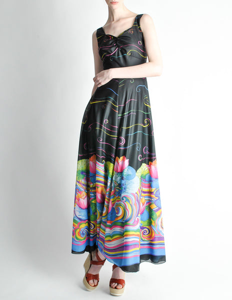 Vintage 1970s Colorful Psychedelic Water Lily Maxi Dress - Amarcord Vintage Fashion
 - 5