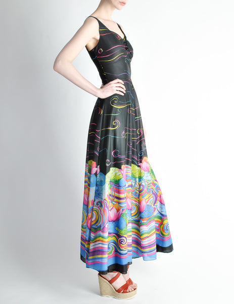 Vintage 1970s Colorful Psychedelic Water Lily Maxi Dress - Amarcord Vintage Fashion
 - 4