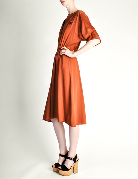 Vintage 1970s Rust Orange Black Mesh Shirt Dress - Amarcord Vintage Fashion
 - 4