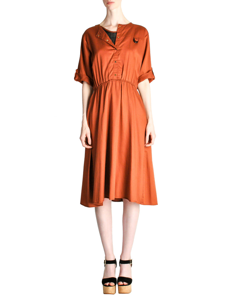 rust colored shirt dress Shirtdress LARGE, Rust Brown Textured Short Sleeves Vintage 60s LARGE L