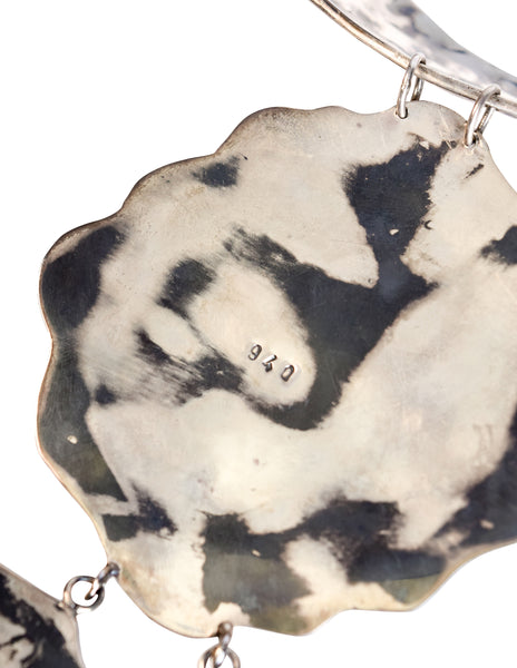 Superb Vintage Hammered 940 Silver Mother of Pearl Shell Tiered Choker Necklace