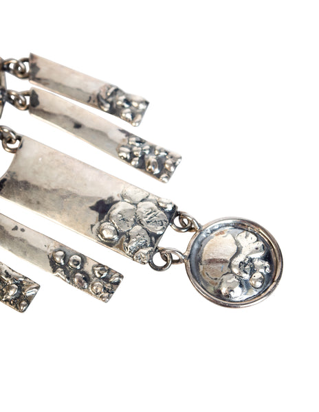 Superb Vintage Hammered 940 Silver Mother of Pearl Shell Tiered Choker Necklace
