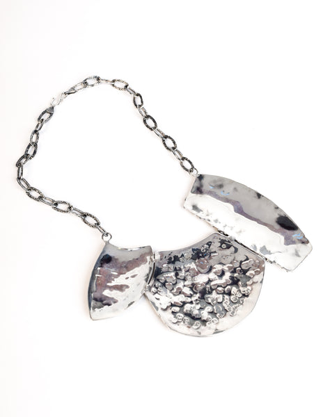 Mexican Vintage Massive Hammered 940 Silver Copper Brutalist Necklace
