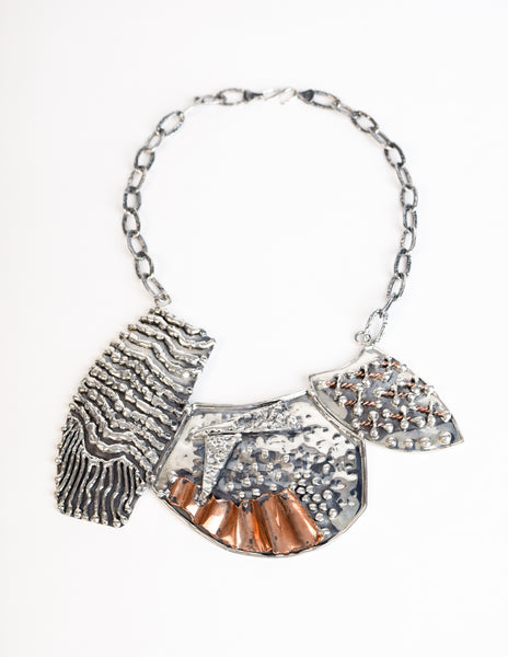 Mexican Vintage Massive Hammered 940 Silver Copper Brutalist Necklace
