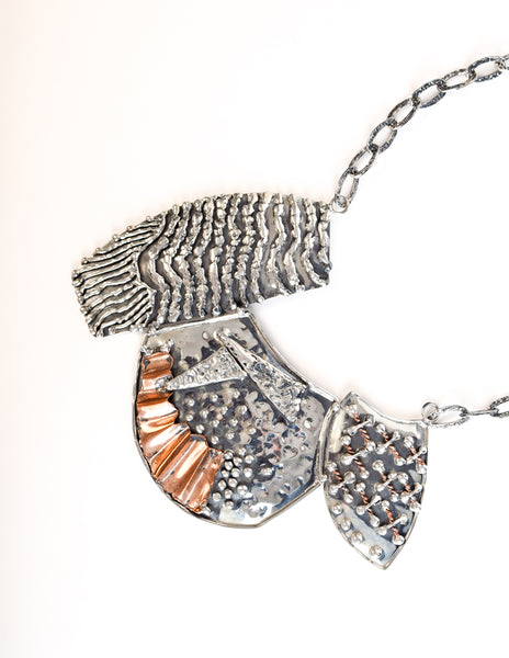 Mexican Vintage Massive Hammered 940 Silver Copper Brutalist Necklace