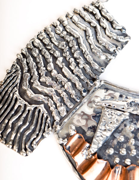 Mexican Vintage Massive Hammered 940 Silver Copper Brutalist Necklace