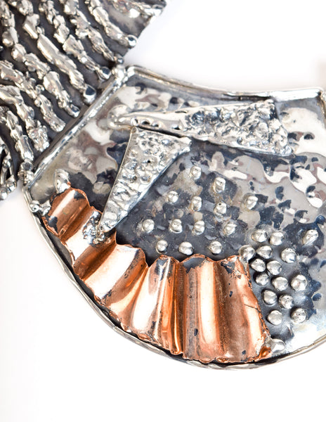 Mexican Vintage Massive Hammered 940 Silver Copper Brutalist Necklace