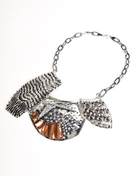 Mexican Vintage Massive Hammered 940 Silver Copper Brutalist Necklace