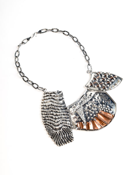 Mexican Vintage Massive Hammered 940 Silver Copper Brutalist Necklace