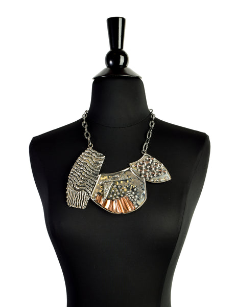 Mexican Vintage Massive Hammered 940 Silver Copper Brutalist Necklace