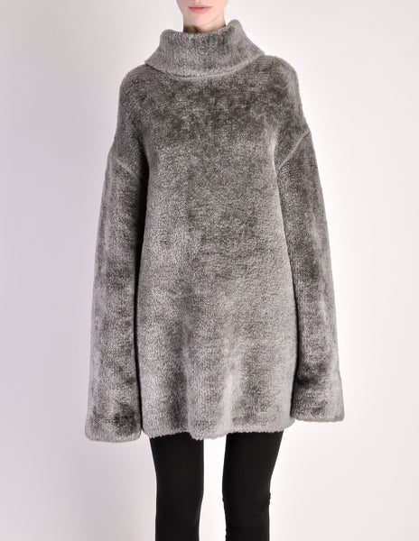 Alaïa Vintage Grey Fuzzy Oversized Turtleneck Sweater - Amarcord Vintage Fashion
 - 5