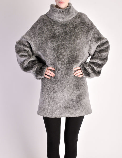 Alaïa Vintage Grey Fuzzy Oversized Turtleneck Sweater - Amarcord Vintage Fashion
 - 6