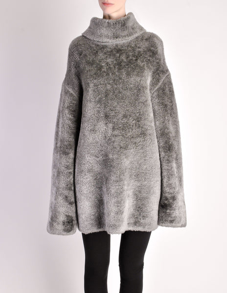 Alaïa Vintage Grey Fuzzy Oversized Turtleneck Sweater - Amarcord Vintage Fashion
 - 2