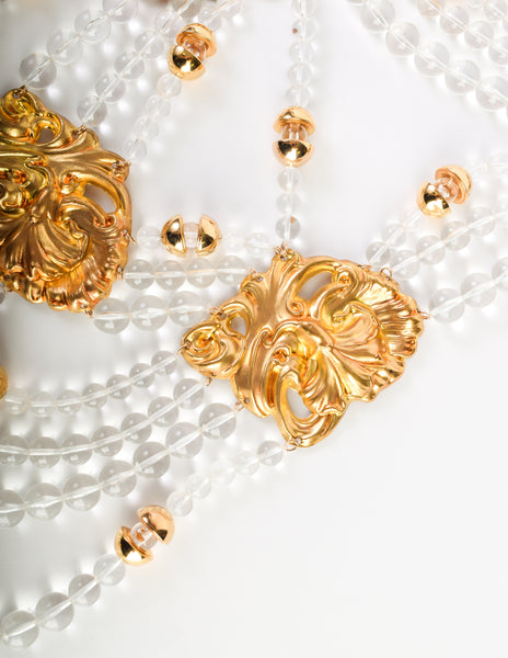 ABAKUS by Marsha Chun-Matsubara 2007 Clear Bead Golden Baroque Massive Waterfall Bib Necklace