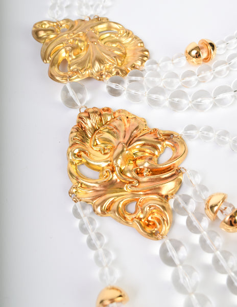 ABAKUS by Marsha Chun-Matsubara 2007 Clear Bead Golden Baroque Massive Waterfall Bib Necklace