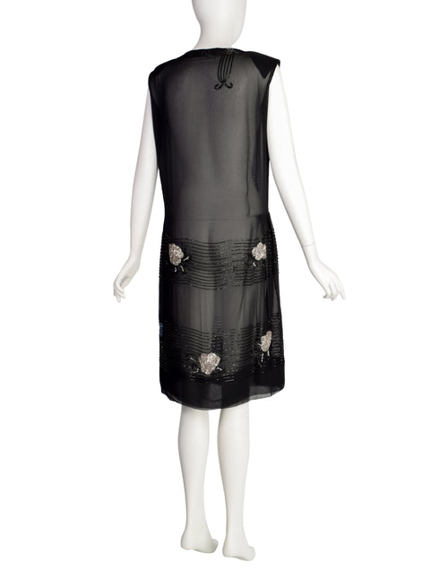 Abby Fredelle Vintage 80s Does 20s Black Sheer Silk Chiffon Beaded Flapper Style Dress Abby Fredelle Vintage 80s Does 20s Black Sheer Silk Chiffon Beaded Flapper Style Dress