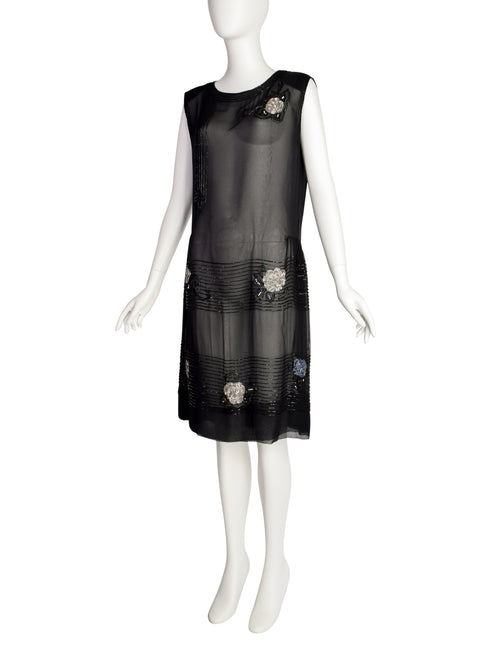 black 20s dress Abby Fredelle Vintage 80s Does 20s Black Sheer Silk Chiffon Beaded Fla –  Amarcord Vintage Fashion