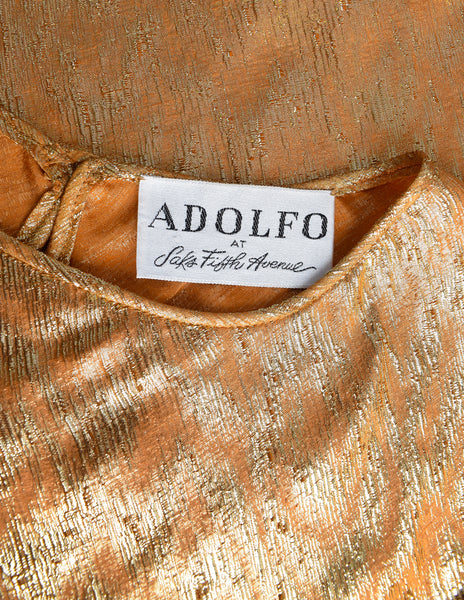 Adolfo Vintage Gold and Red Metallic Silk Top and Skirt Ensemble Set