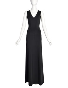 Alaia Vintage 1990s Black Seamed Body Con Full Length Dress