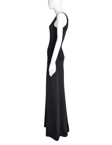 Alaia Vintage 1990s Black Seamed Body Con Full Length Dress