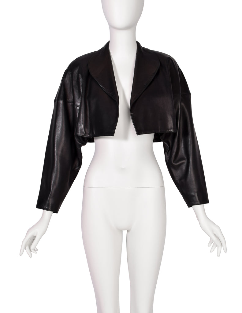 Alaia Vintage AW 1983 Iconic Cropped Black Leather Bolero Jacket – Amarcord  Vintage Fashion